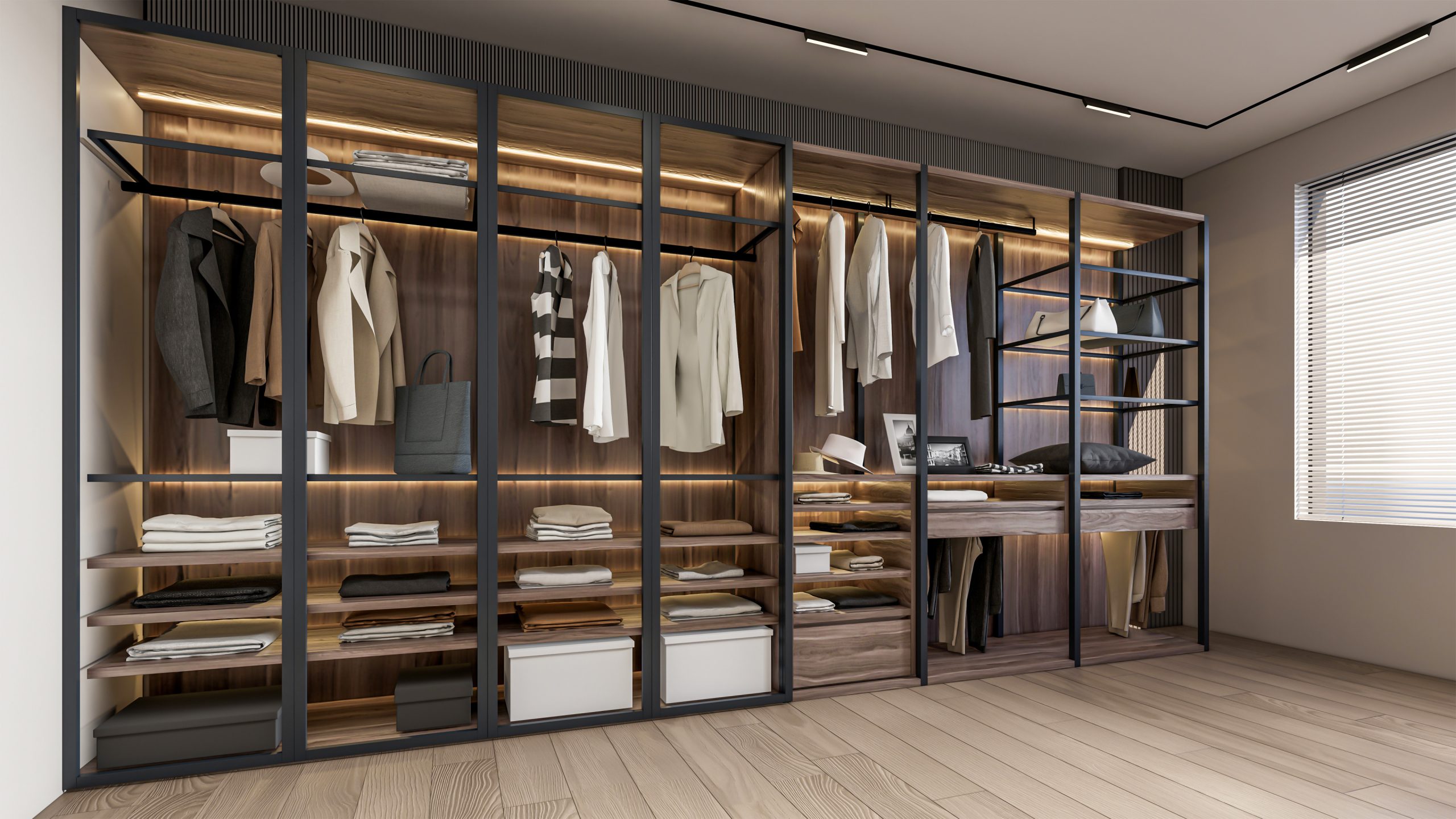 3d rendering dressing room wardrobe cabinet storage interior scene