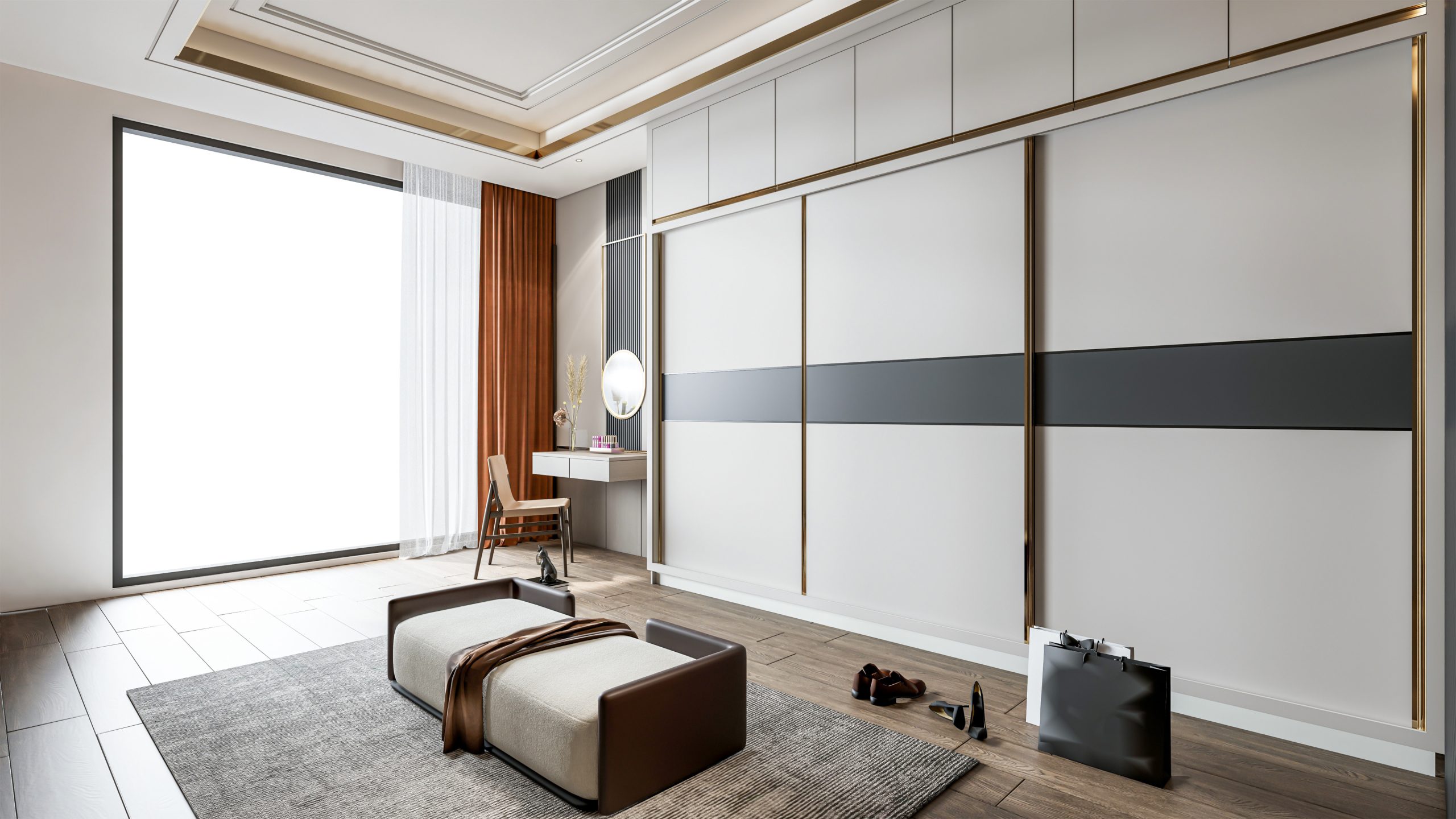 3d rendering dressing room wardrobe cabinet storage interior scene
